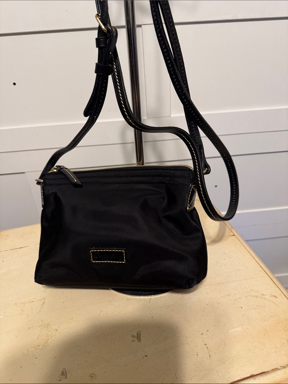 Dooney & Bourke Black Nylon Crossbody with Gold Trim